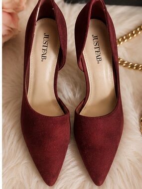 JustFab Wine Red Pointed Toe Suede Pumps